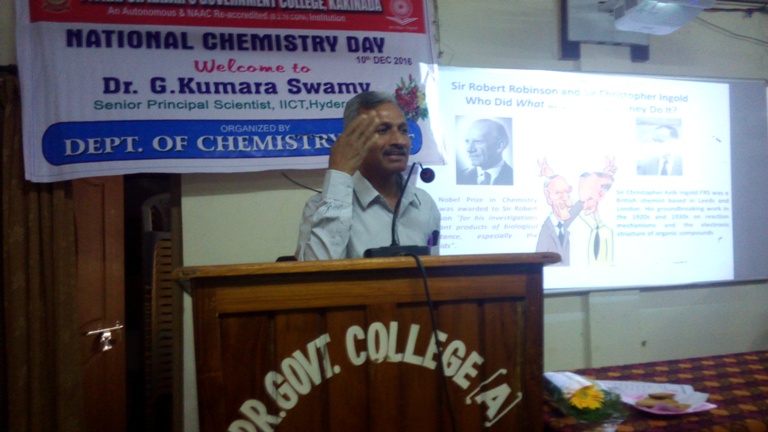 Invited talk by Dr. G. Kumara Swamy, Principal senior Scientist, IICT, Hyderabad on National Chemistry Day on 10th December, 2016