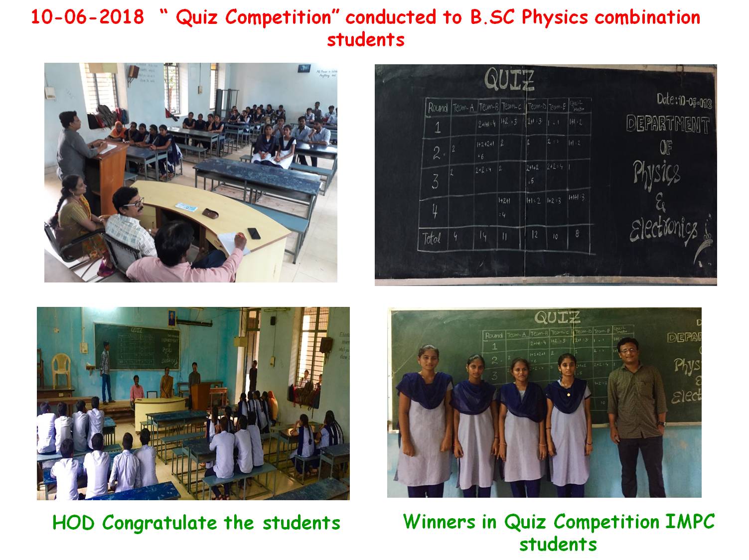 DEPARTMENT OF PHYSICS & ELECTRONICS CONDUCTED BY QUIZ COMPETITION ON 10-7-2018