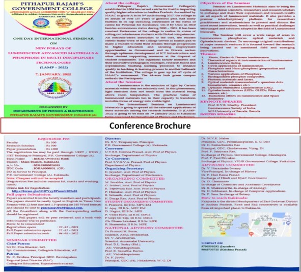 International Conference on, “NEW FORAYS OF LUMINESCENT ADVANCED MATERIALS & PHOSPHORS IN MULTI DISCIPLINARY TECHNOLOGIES” (LAMP – 2022)