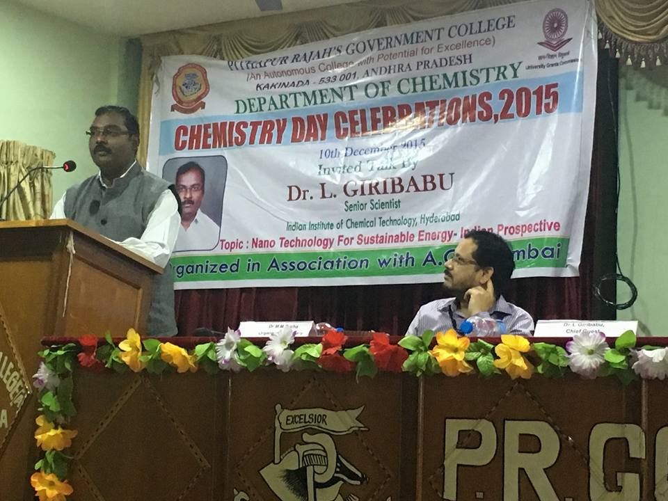 Invited talk by Dr. L. Giribabu, Senior Scientist, IICT, Hyderabad on 10th December, 2015